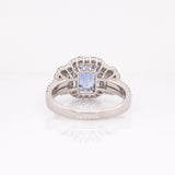 Cinderella Solid 14k White Gold Cornflower Blue Sapphire Ring with Natural Diamond Accents | Emerald cut, 8x7mm