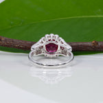 14K white gold Burma ruby ring with diamond accents