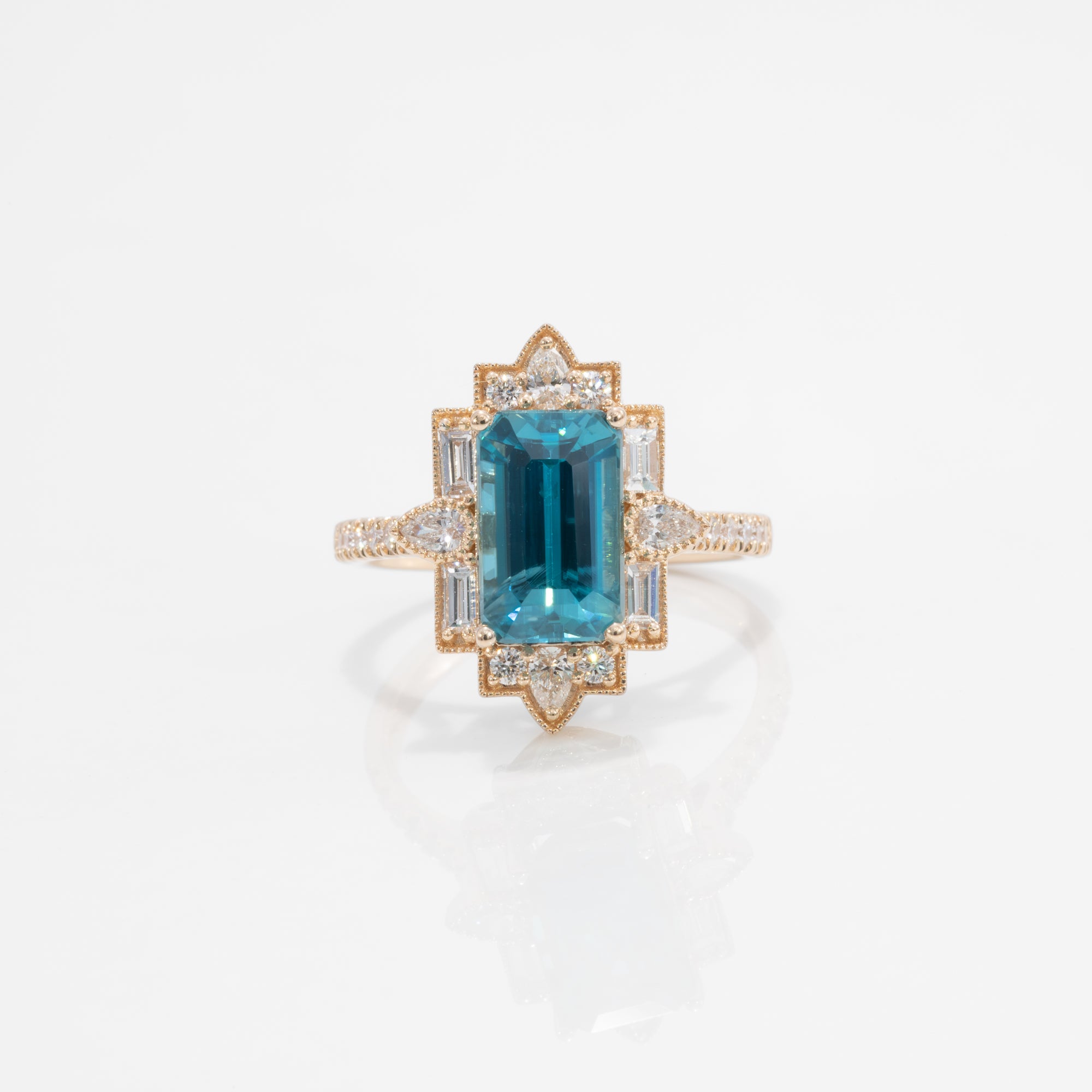 14K yellow gold cambodian blue zircon ring