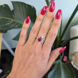 14K white gold mozambique ruby ring with diamond accents