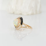 5.3Ct Natural Opal Ring with Diamond Accents in Solid 14K Gold – Oval Cut 14x10mm Iridescent Statement Gemstone Ring