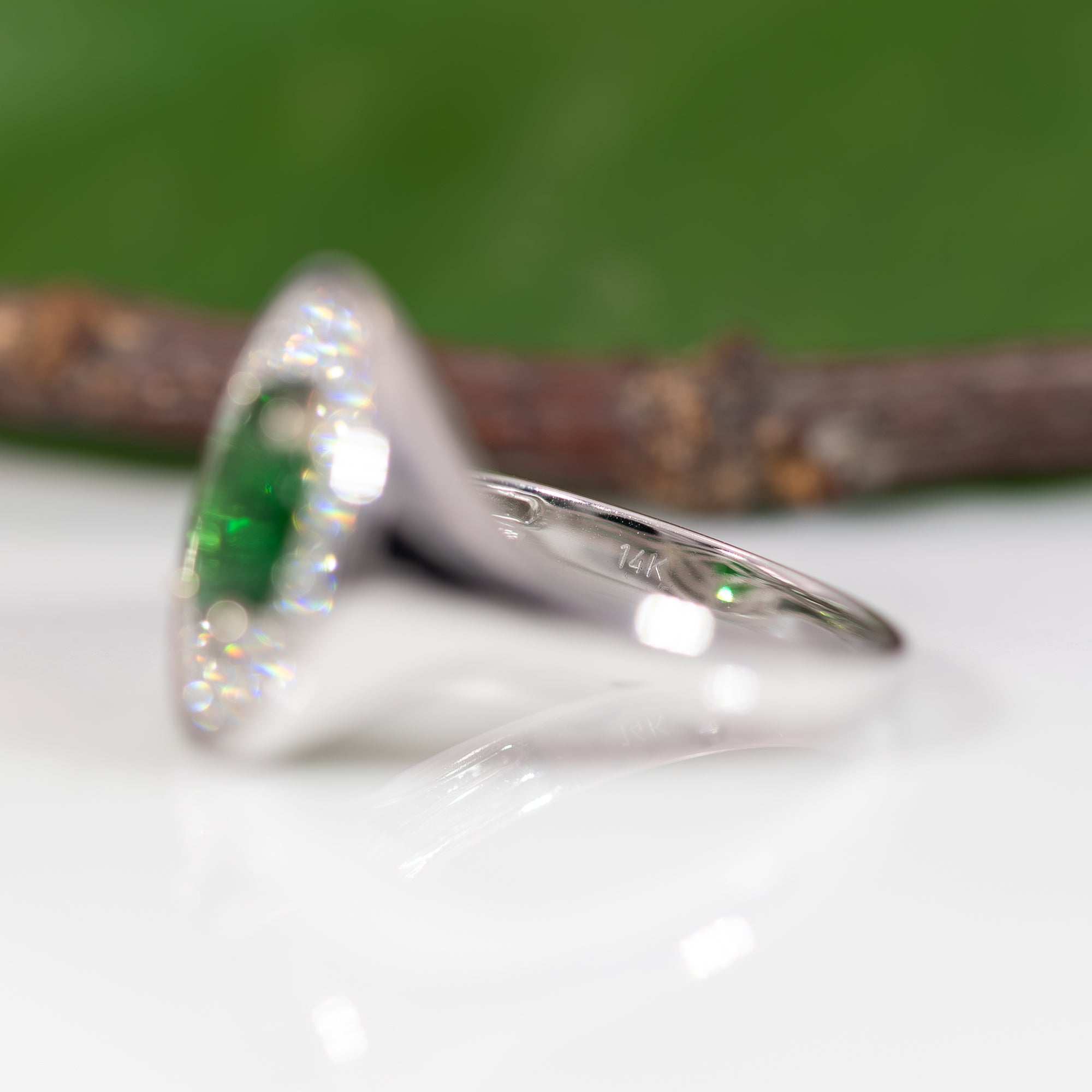 14K white gold tsavorite garnet ring