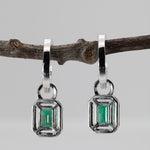 14K white gold Zambian emerald earrings with diamond halos