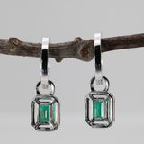 14K white gold Zambian emerald earrings with diamond halos
