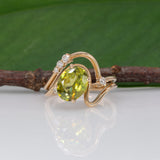 14K yellow gold sphene ring with diamond halo