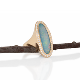 Astra Solid 14k Gold Boulder Opal Statement Ring with Natural Diamonds Accents