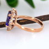 Tina 14K Rose Gold Tanzanite Diamond Ring | EM 8x6mm