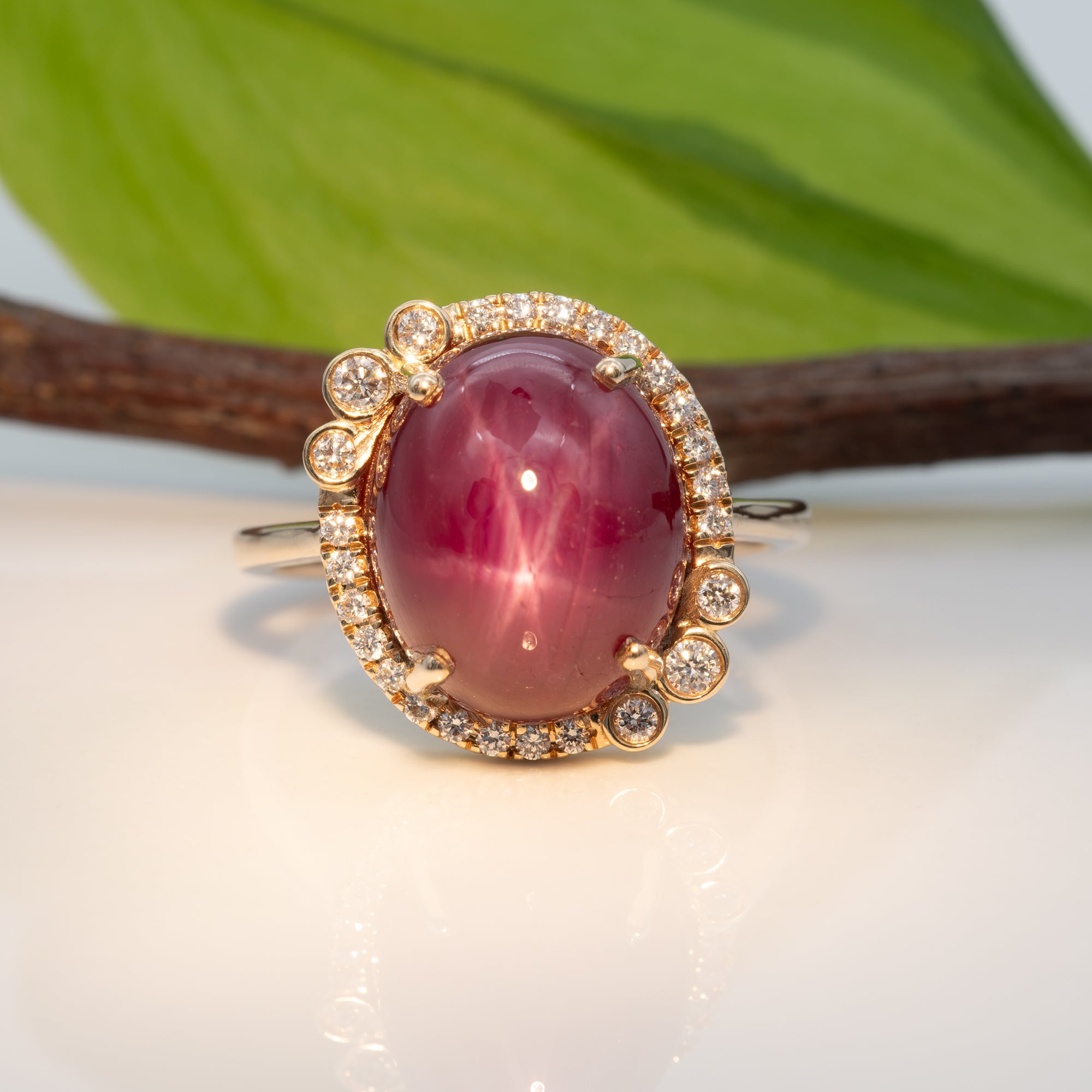 14K yellow gold star ruby ring