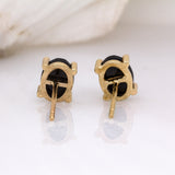 Charlize Oval Black Spinel Solitaire Studs: Solid 14k Yellow Gold – 7×5mm Gemstone