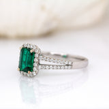 Sarai 14K White Gold Zambian Emerald and Diamond Ring | EM 7x5mm