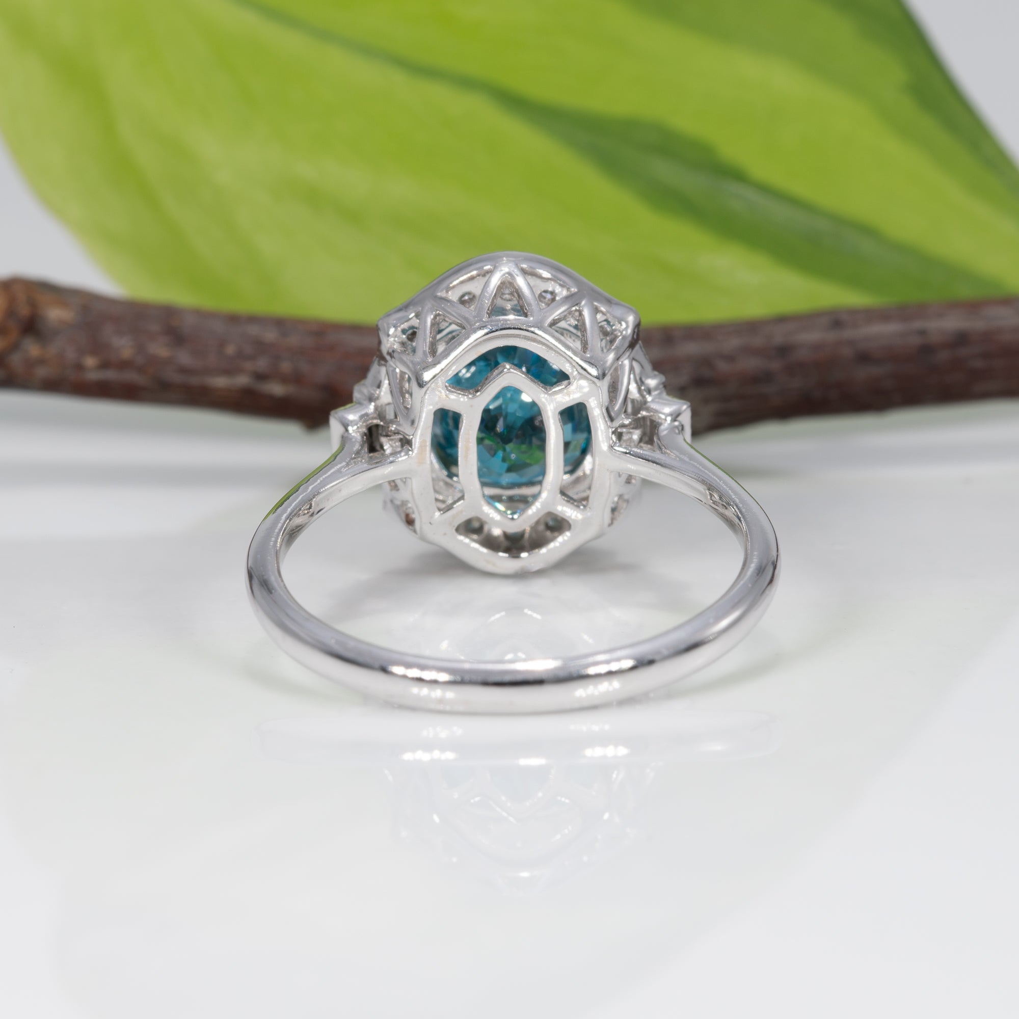 14K white gold cambodian blue zircon ring
