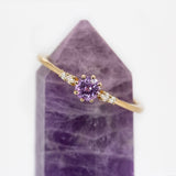 Vanshi 14k Yellow Gold Purple Sapphire and Diamonds Ring  | Round 4mm