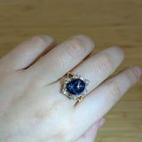Seraphina 14k Solid Gold Star Sapphire Ring with Natural diamonds Halo | 11x9mm