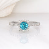 Zoya 14k Solid White Gold Blue Zircon Ring W Natural Diamonds | Round, 5mm