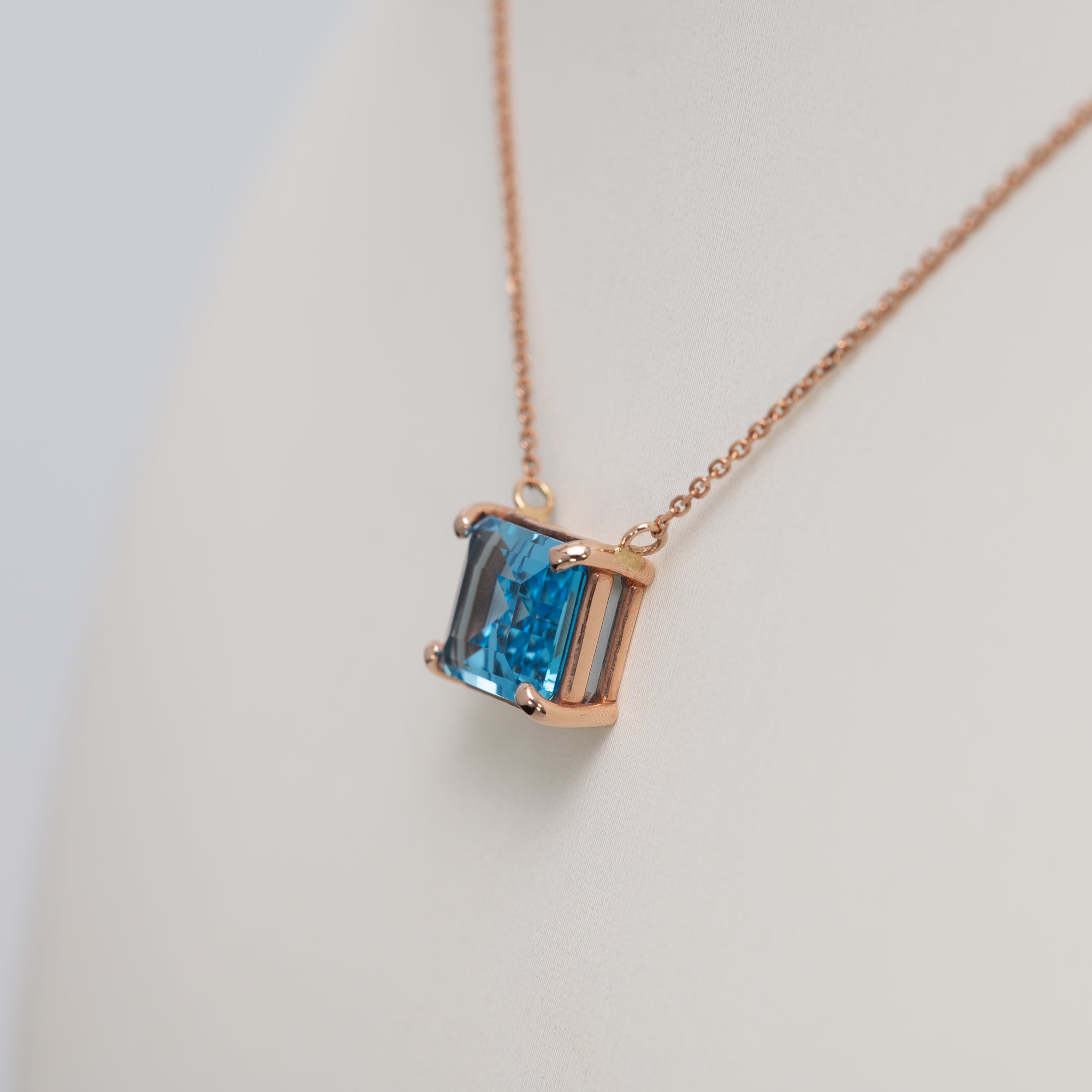 14K Rose Gold Swiss Blue Topaz Necklace