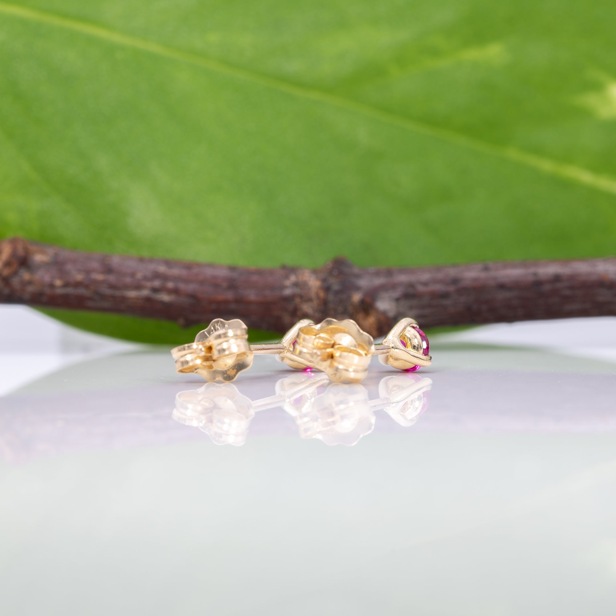 14K yellow gold mozambique ruby earrings