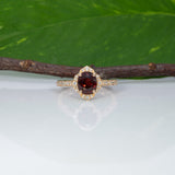 14K yellow gold red spinel ring with diamond accents