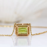 Wendy 14K Yellow Gold Peridot and Diamond Halo Necklace | EM 9x7mm
