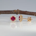 14K yellow gold burma ruby earrings