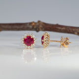 14K yellow gold burma ruby earrings