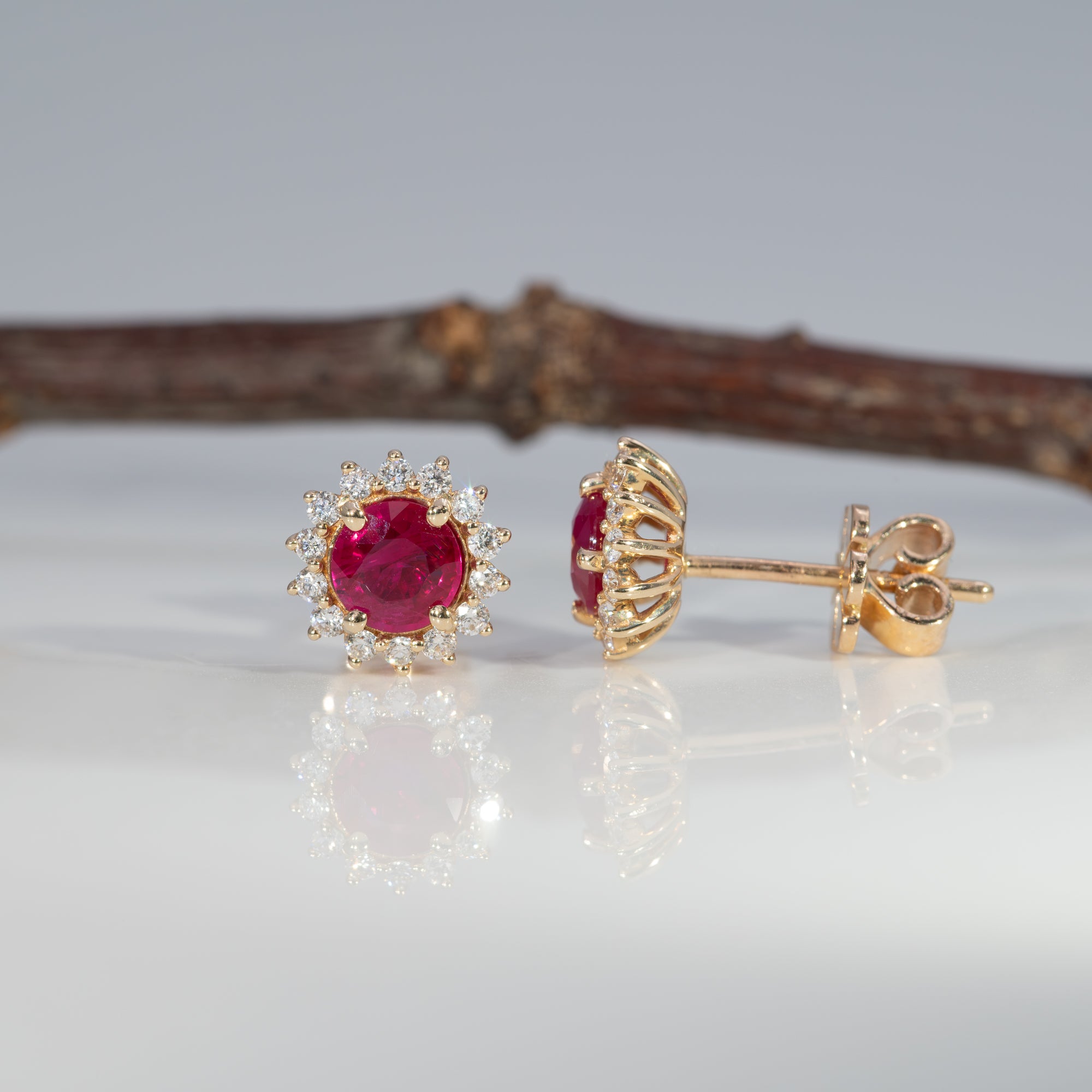 14K yellow gold burma ruby earrings