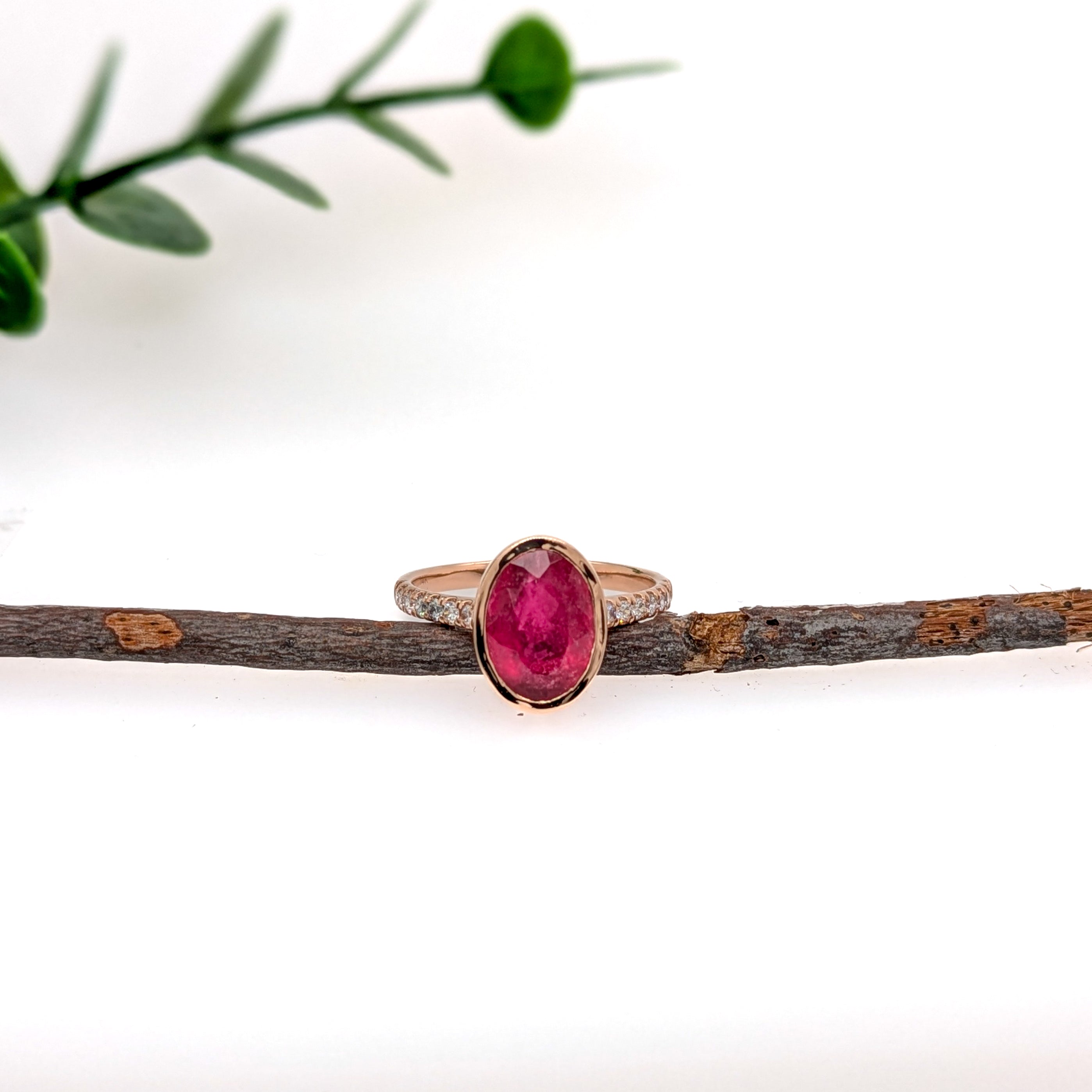 ally 14k rose gold 3.08 cts rubellite tourmaline diamond ring | oval 10.5x7.7mm