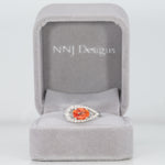 14K white gold padparadscha sapphire ring with diamond accents