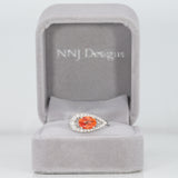 14K white gold padparadscha sapphire ring with diamond accents