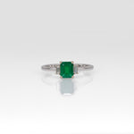 14K white gold Colombian emerald ring with diamond accents