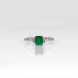 14K white gold Colombian emerald ring with diamond accents