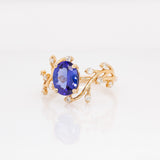 Arden 14k Solid Gold Tanzanite Ring with Natural Diamonds Accents | Oval 9x7mm
