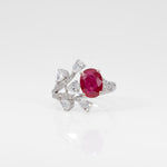 14K white gold mozambique ruby ring with diamond accents