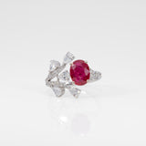 14K white gold mozambique ruby ring with diamond accents