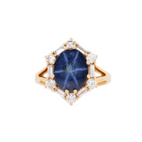 Seraphina 14k Solid Gold Star Sapphire Ring with Natural diamonds Halo | 11x9mm