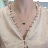 Yelina Solid 14k Gold Colombian Emerald Necklace with Natural Diamonds Accents 11x4mm