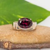 Rivya Solid 14K Gold Burgundy Tourmaline Ring with Natural Diamonds Accents, Oval 11.7x8.4mm