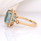 Isola 14K Yellow Gold Cambodian Blue Zircon and Diamond Ring | EM 10x5.5mm