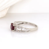 Siana 14k Slid White Gold Estate Rubellite Tourmaline Ring W Natural Diamond Accents | Round, 6mm