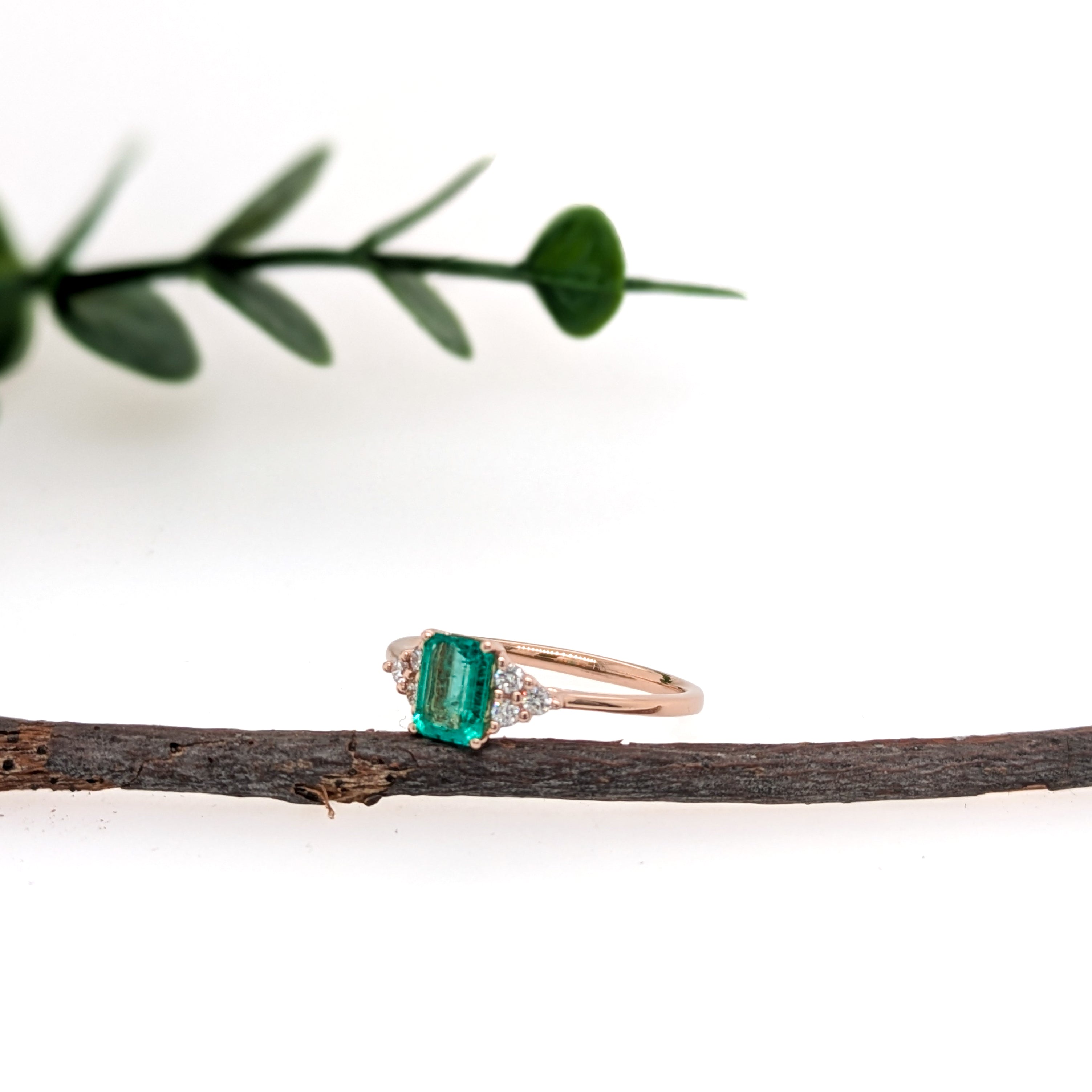 Reena 14K Rose Gold 0.56cts Ethiopian Emerald  Diamond Ring | Emerald Cut 6x4mm
