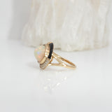 5.3Ct Natural Opal Ring with Diamond Accents in Solid 14K Gold – Oval Cut 14x10mm Iridescent Statement Gemstone Ring