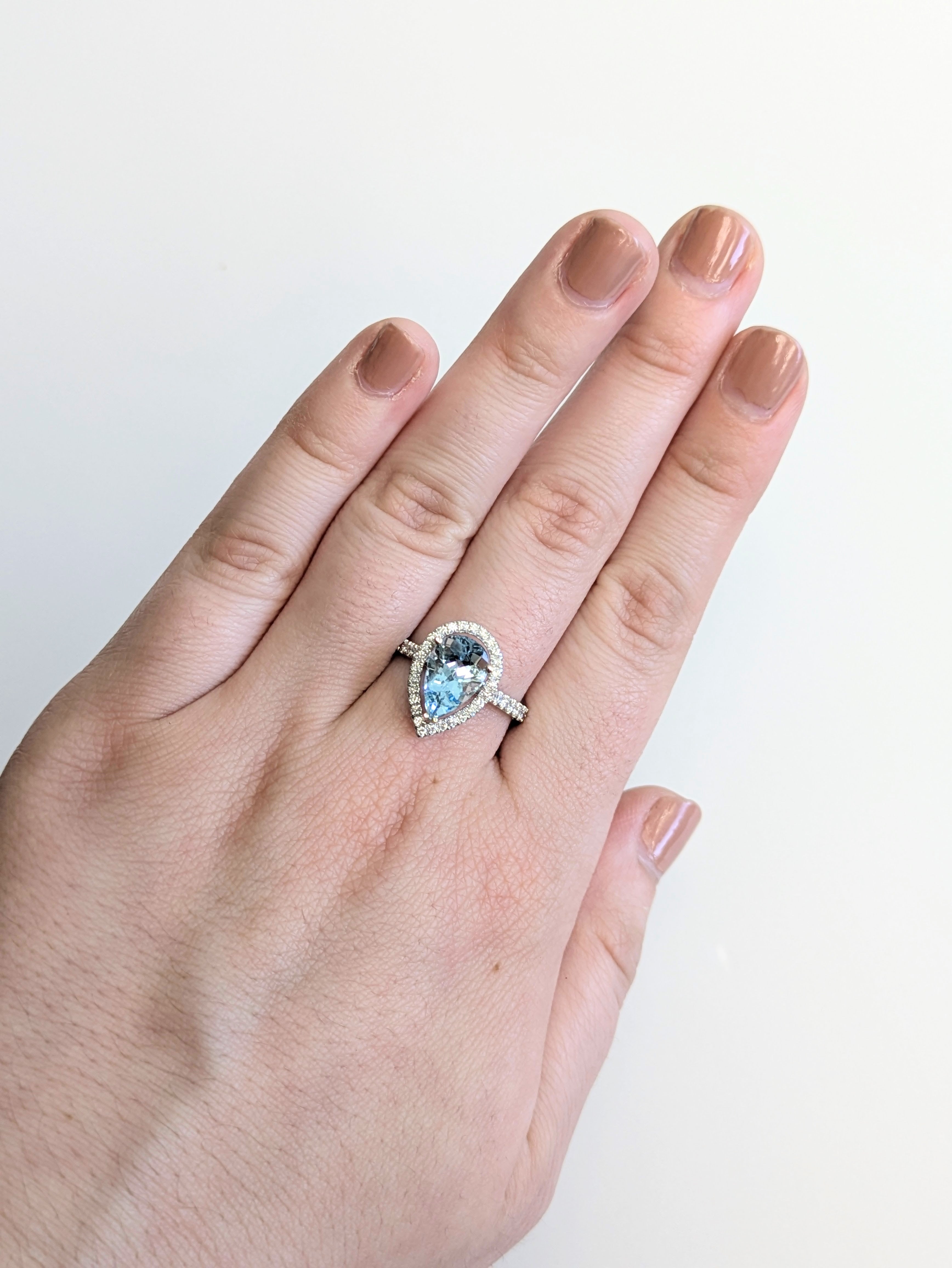 Alaina 14K White Gold 2.18cts Aquamarine Diamond Ring | Pear Shape 10.5x6.5mm