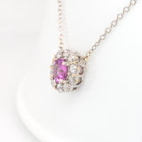 Eloise Solid 14K Gold Pink Sapphire Pendant Attached Chain with Natural Diamonds