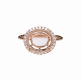 Lovely East West Oval Ring Semi Mount with a Halo of Natural Diamond Accents in Solid 14k Gold | Oval Shape | Customizable