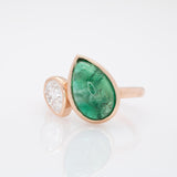 3.7Ct Zambian Emerald Ring with Lab Created Diamond: Solid 14K Gold, 12.6x8.2mm