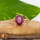 Seraphina Solid 14k Gold Star Ruby Ring with Natural Diamonds Accents, Oval 10x8mm