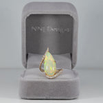 14K yellow gold Ethiopian opal cabochon ring with diamonds