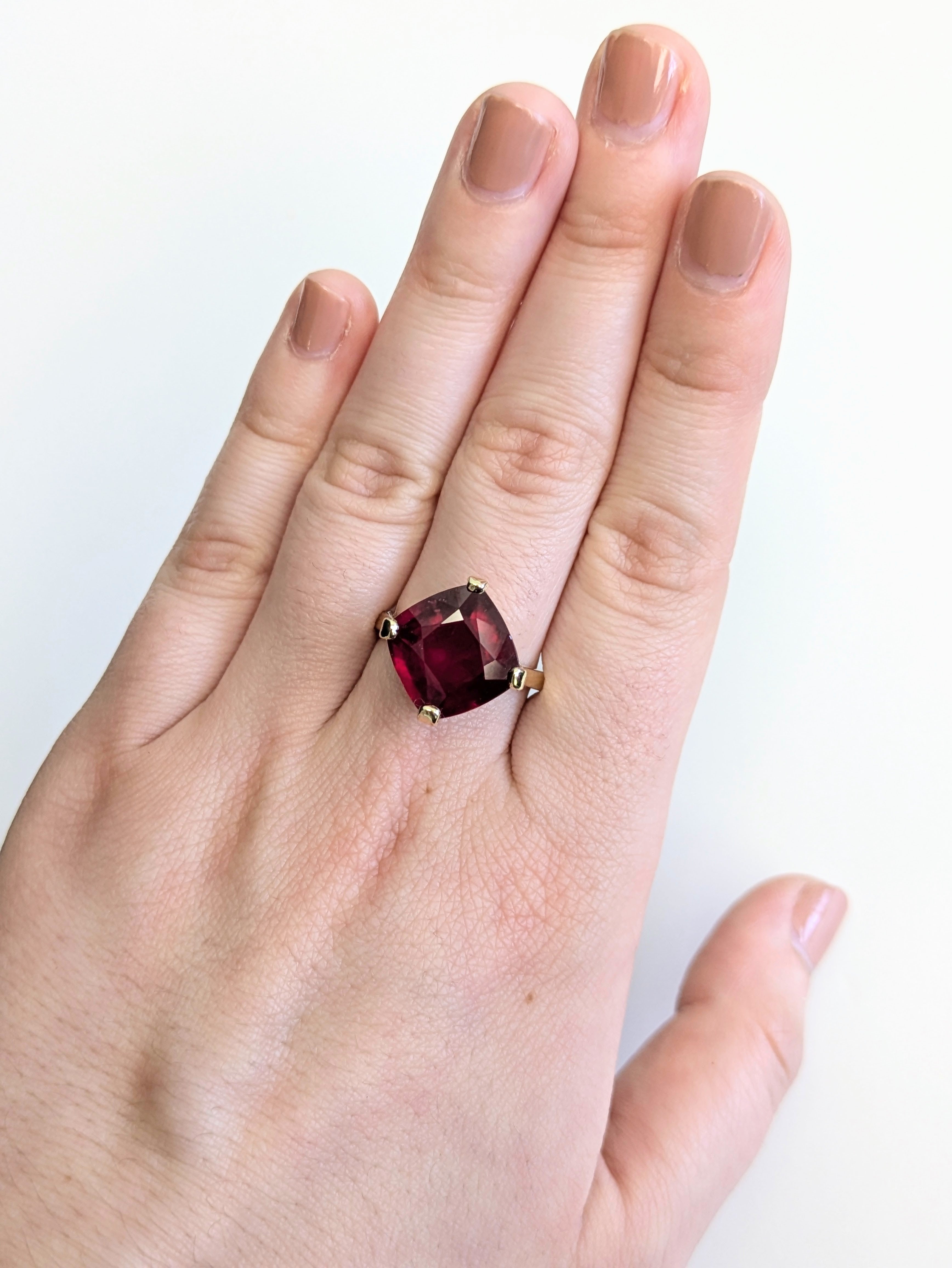 Yana 14K Yellow Gold 10.60cts Madagascar Ruby Ring | Princess 12mm