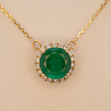 Elegant 1.8Ct Natural Zambian Emerald and Earth Mined Diamond Accents: Solid  14K Gold – Round 8mm Emerald Jewelry