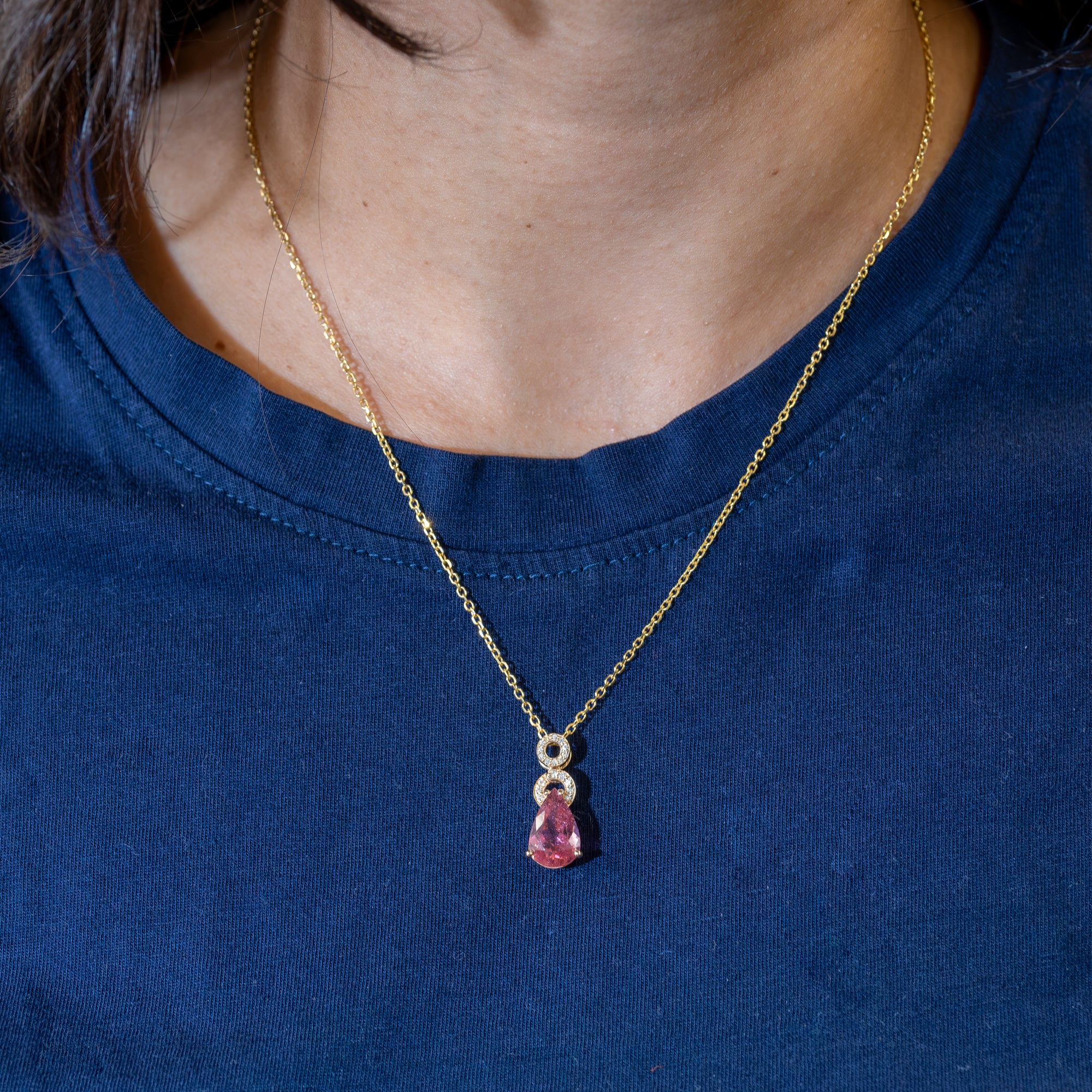 14K yellow gold pink tourmaline pendant
