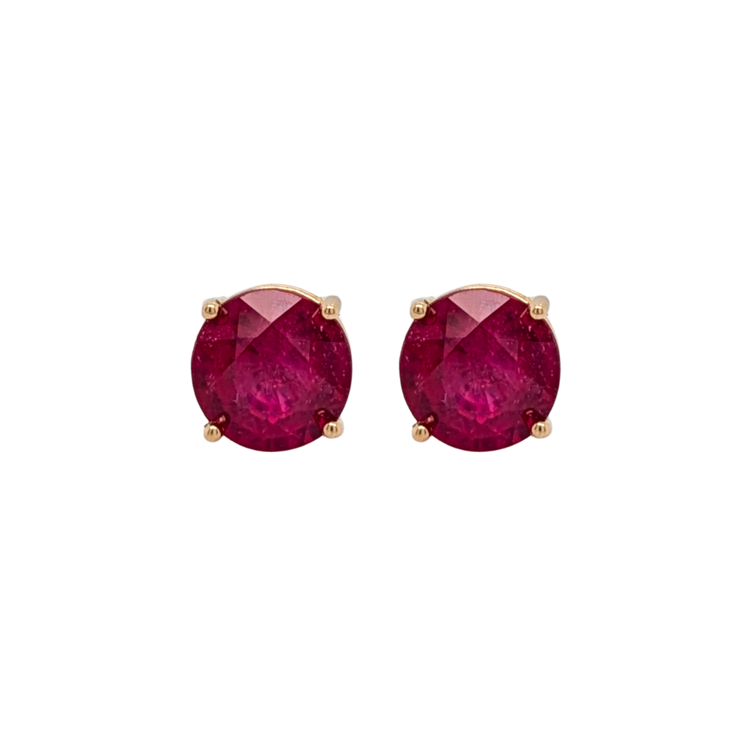 7mm 8mm Round Madagascar Ruby Solitaire Stud Earrings in 14K Gold